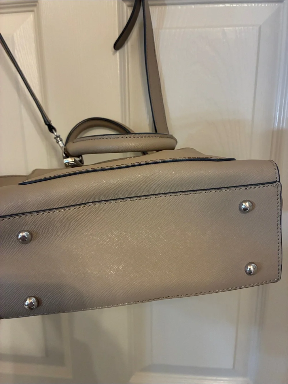 Karl Lagerfeld Taupe Saffiano Leather Satchel with Detachable Strap